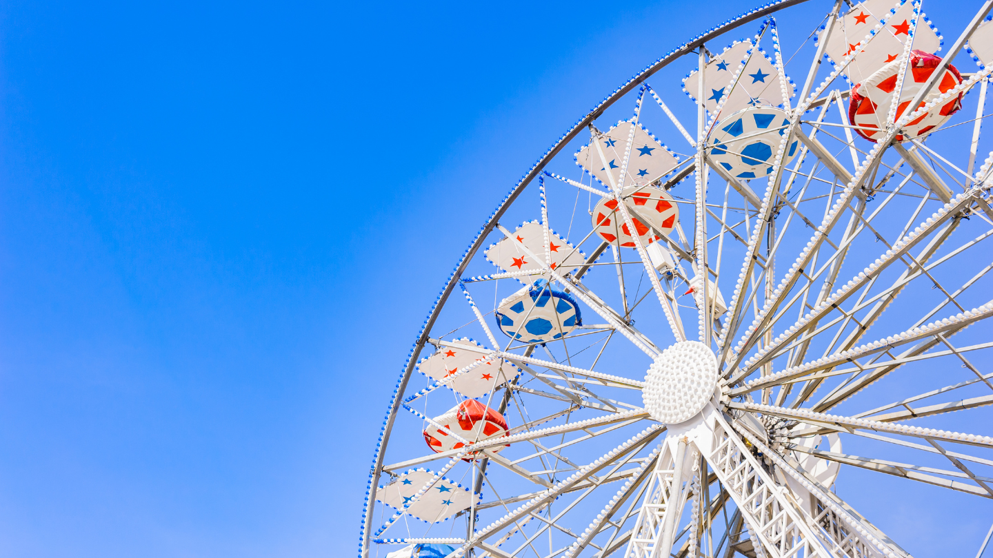 Red, white and blue Ferris wheel.